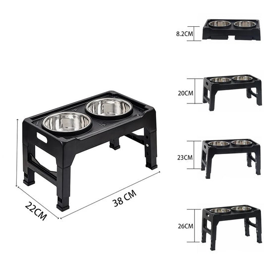 Collapsible Dog Food Feeder with Stainless Steel Bowls and Adjustable Stand for Medium Dogs.