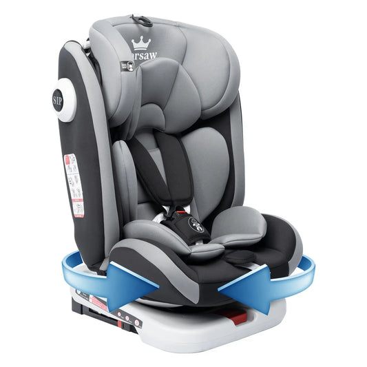 Car seat with walker and ISOFIX attachment, ideal for children from 0 to 12 years, guarantees safety.