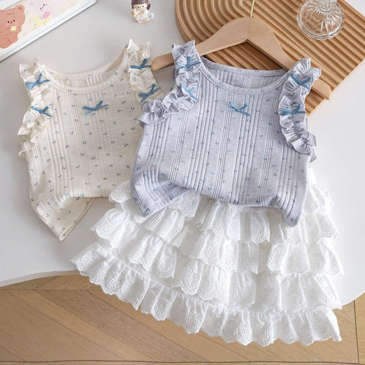 Vestiti estivi per neonati Gilet con nodo a farfalla Top con cinturino per bambina carina Gilet con colletto sottile per bambola Nuovo stile Vestito alla moda per bambini