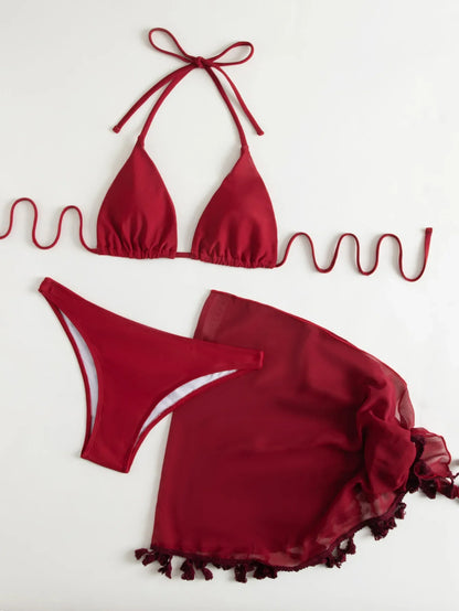 Costume da bagno femminile sexy del 2025: bikini con spalline e gonna per donna moderna.