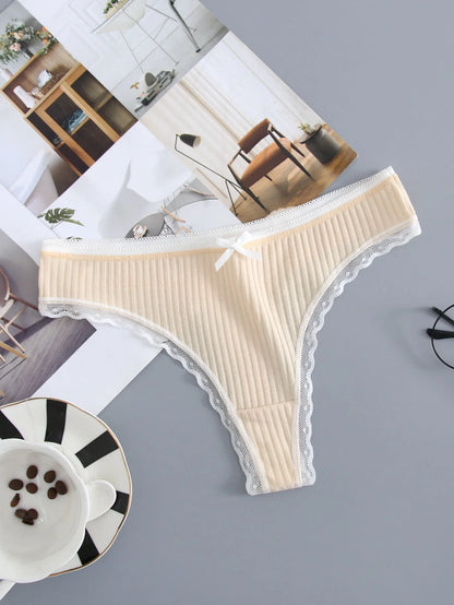 Cinque slip di cotone da donna perizoma a vita bassa, traspiranti e sexy, in colori solidi.
