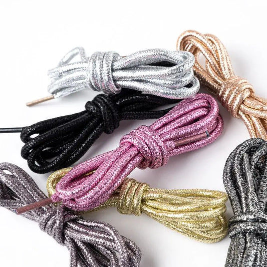 Vendi in dropship 24 lacci colorati in oro e argento per sneaker sportive, luminosi e rotondi.