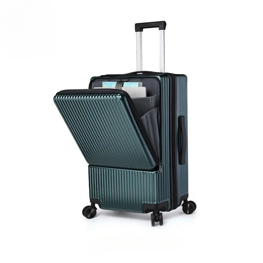24" Silver Zipper Travel Suitcase Trolley Wheels Business Bag with USB Interface.