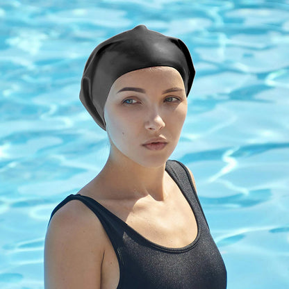 Cuffia da nuoto extra large in silicone per capelli lunghi, unisex e ad alta elasticità con copertura per orecchie.
