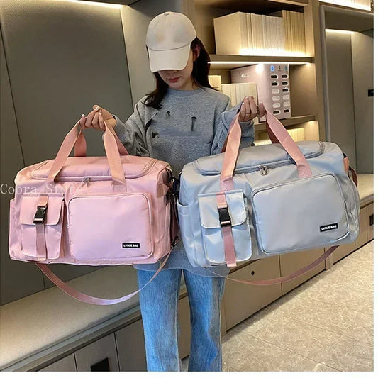 Women's Gym Duffel Bag with Wet Pockets, Great for Travel and Outdoor Sports.