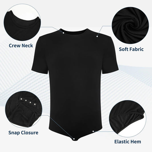 Light viscose short-sleeved shapewear bodysuit, crotch buttons, breathable fitted top for summer.