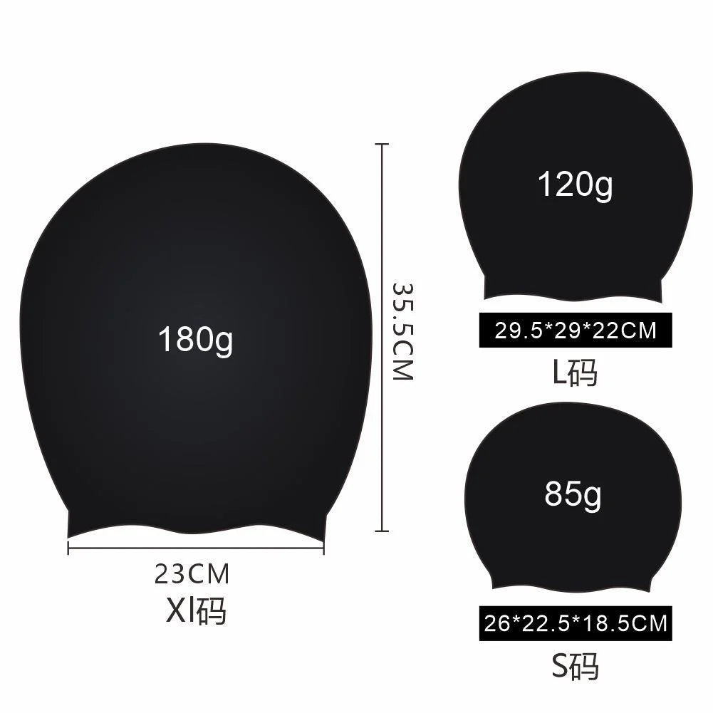 Cuffia da nuoto extra large in silicone per capelli lunghi, unisex e ad alta elasticità con copertura per orecchie.