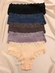 Set da 5 mutandine di cotone con pizzo floreale, patchwork, taglie S-XL, per un look moderno e confortevole.