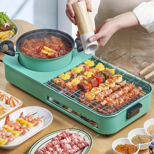 3-in-1 Electric Grill &amp; Portable Smokeless Hot Pot, Perfect for 3-6 Person BBQ.
