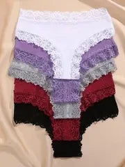 Set da 5 mutandine di cotone con pizzo floreale, patchwork, taglie S-XL, per un look moderno e confortevole.