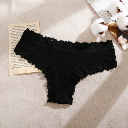 Set da 5 mutandine di cotone con pizzo floreale, patchwork, taglie S-XL, per un look moderno e confortevole.