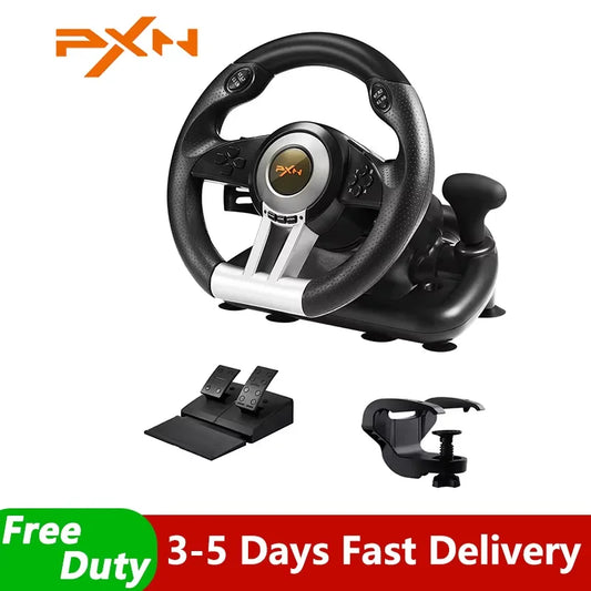PXN V3 Pro PC Gaming Steering Wheel with 180° Rotation Compatible with Various Consoles.