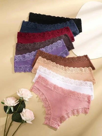 Set da 5 mutandine di cotone con pizzo floreale, patchwork, taglie S-XL, per un look moderno e confortevole.