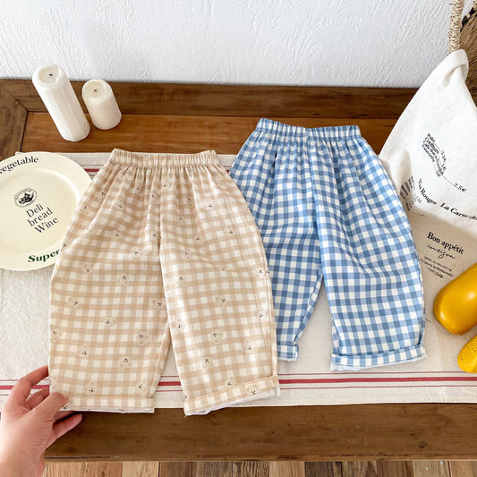 Pantaloni scozzesi alla moda Bambini Ragazzi Pantaloni sportivi larghi Casual Bambino Primavera Nuovo stile Pantaloni sottili semplici e versatili con stampa Abbigliamento esterno