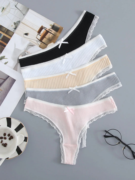 Pacco da 5 tanga di cotone donna, sexy e confortevoli, disponibili in vari colori.