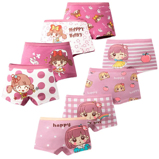 Colorful and comfortable washable cotton panties with cartoon motifs, ideal for girls.